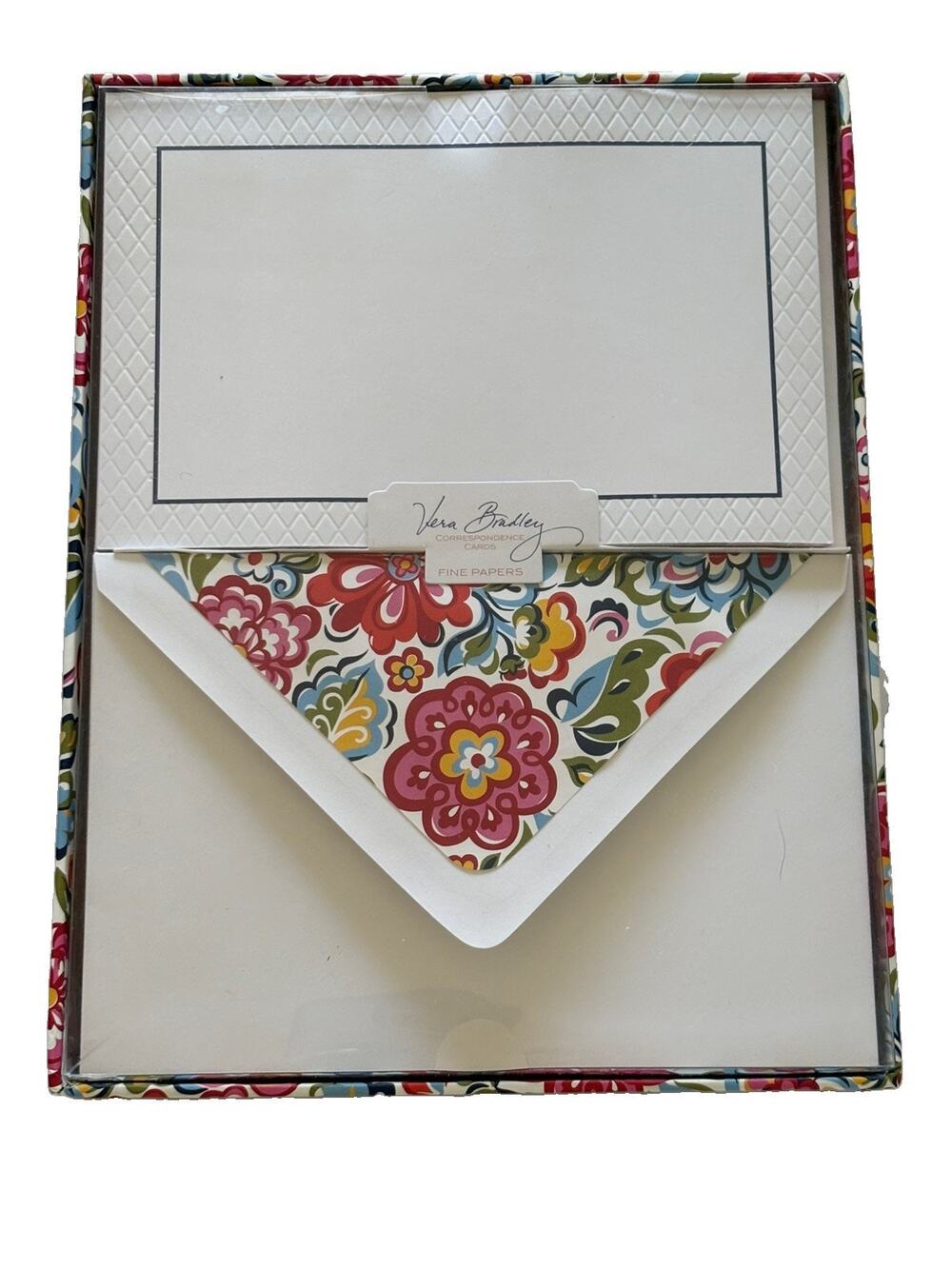Vera Bradley CORRESPONDENCE CARDS (10) Capri Blue LINED ENVELOPES floral RARE